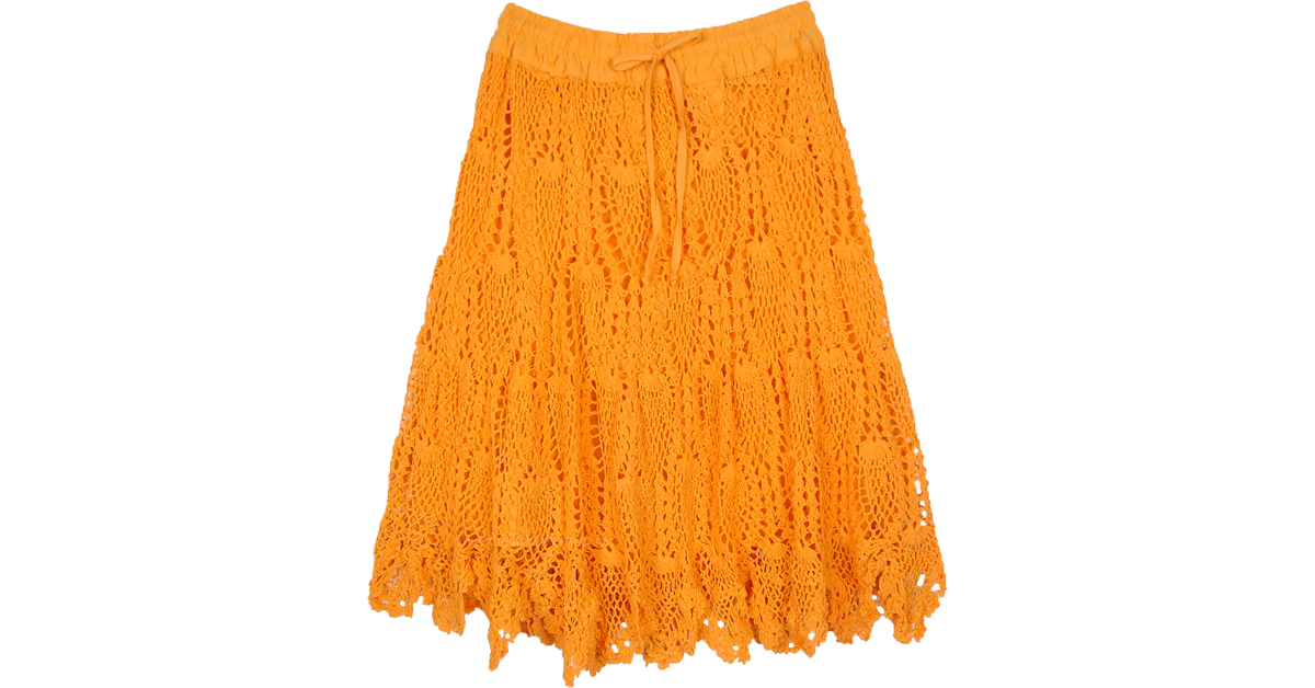 Tangerine Siesta Handmade Crochet Knit Short Skirt ShortSkirts