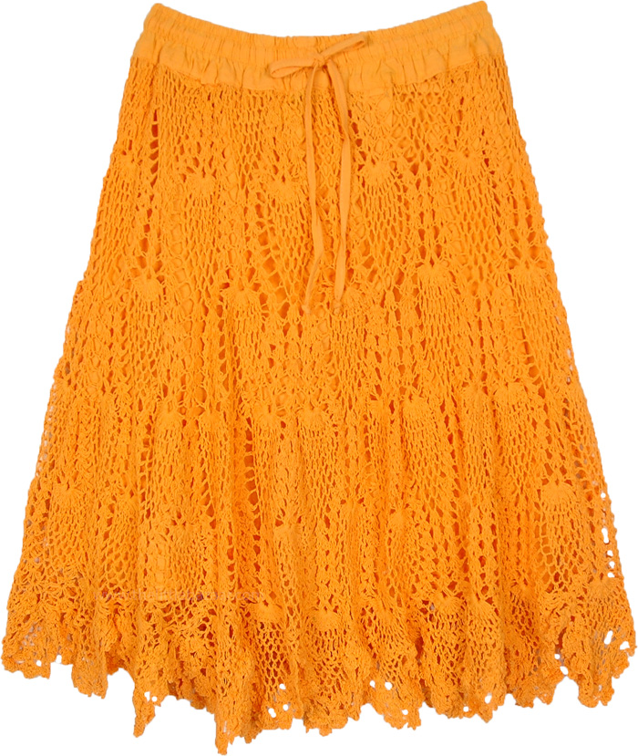 Tangerine Siesta Handmade Crochet Knit Short Skirt