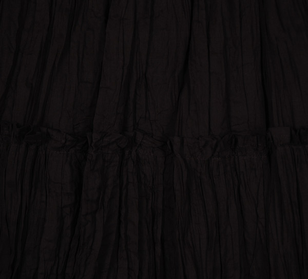 Flared Black Cotton Voile Knee Length Skirt with Crinkle