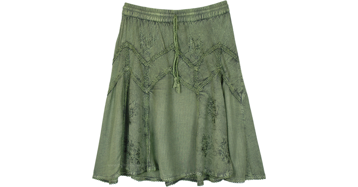 Seaweed Green Knee Length Medieval Rayon Skirt | Short-Skirts | Green ...