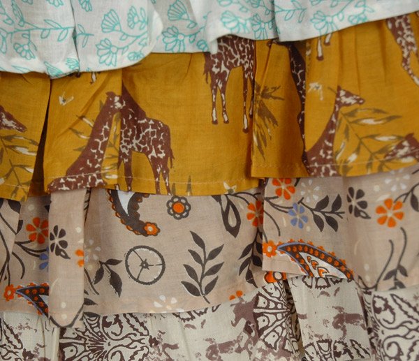 Beige Breeze Floral Short Skirt with Ruffled Layers
