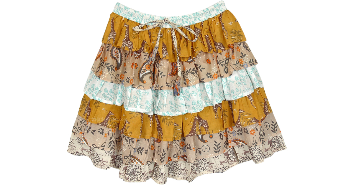 Beige Breeze Floral Short Skirt with Ruffled Layers | Short