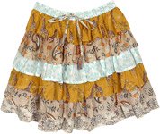Beige and Sky Blue Floral Ruffled Short Skirt with Elastic Waist [8628]