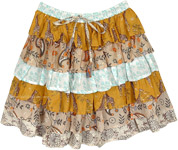 Beige Breeze Floral Short Skirt with Ruffled Layers