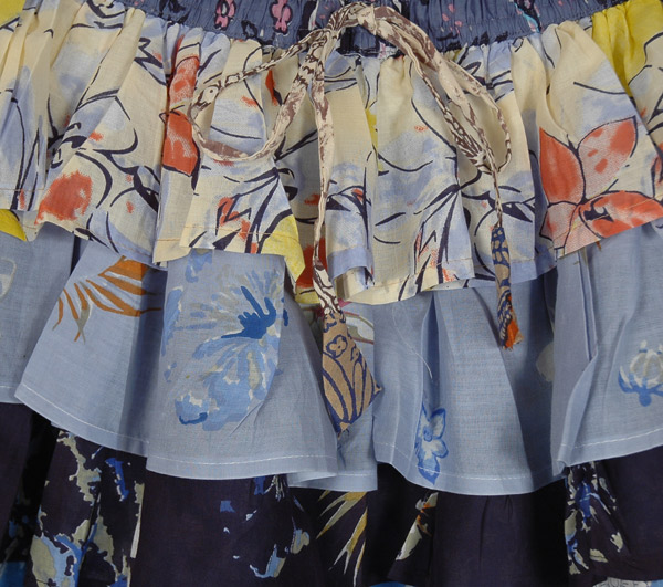 Summer Blues Ruffled Layers Short Skirt with Floral Prints