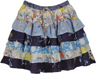 Elastic Waist Ruffled Short Skirt in Shades of Blue [8630]