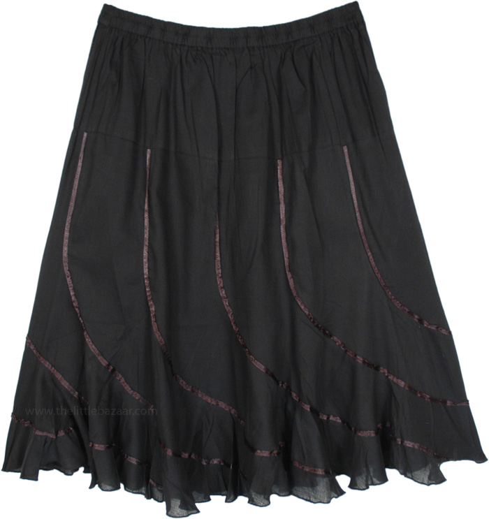 Midnight Black Summer Short Skirt with Ribbons