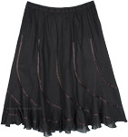 Black Fashion Short Skirt with Angled Ribbons [8687]