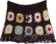 Chocolate Crochet Short Skirt with Multicolor Circles [8719]