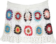 White Crochet Short Skirt with Vibrant Circle Pattern [8720]