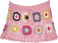 Baby Pink Crochet Short Skirt with Multicolor Circles [8721]