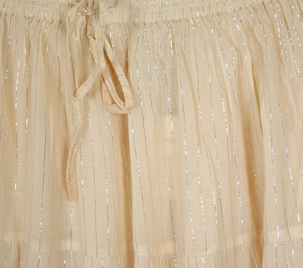 Creamy Beige Tiered Short Skirt with Silver Tinsels