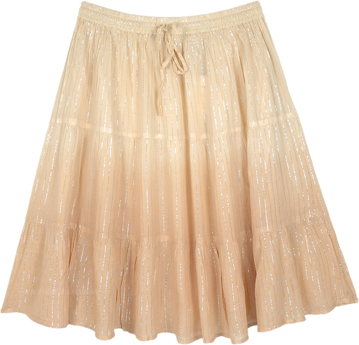 Creamy Beige Tiered Short Skirt with Silver Tinsels
