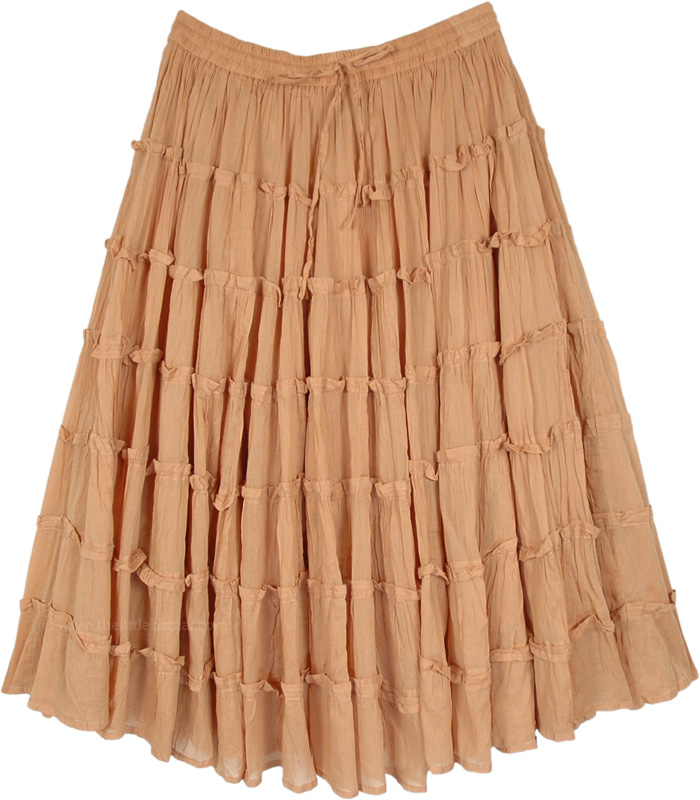 Bloomy Beige Crinkled Cotton Tiered Short Skirt