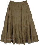 Tiered Earthy Tone Cotton Skirt with Elastic Waist [8841]