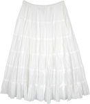Tiered White Cotton Skirt with Elastic Waist [8842]