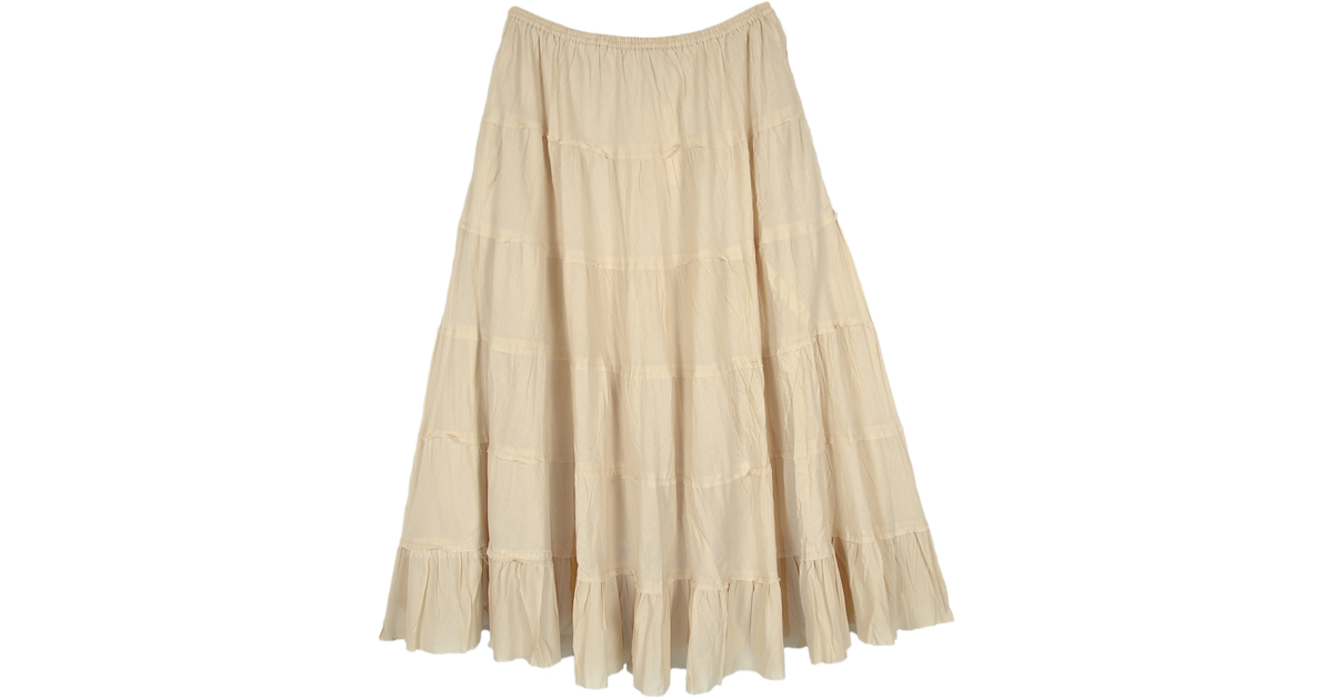 Sweet Cream Beige Tiered Cotton Midi Skirt | Short-Skirts | Beige ...