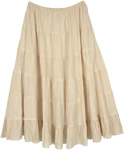 Tiered Beige Cotton Skirt with Elastic Waist [8843]