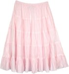 Tiered Pink Cotton Skirt with Elastic Waist [8844]