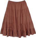 Tiered Brown Cotton Skirt with Elastic Waist [8846]