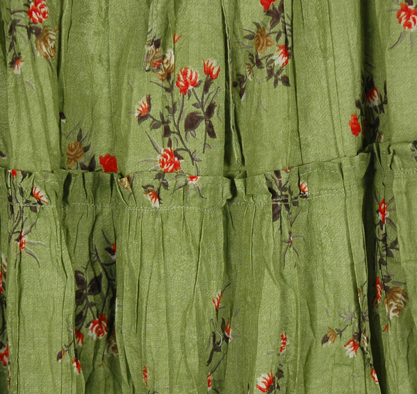 Olive Green Crinkled Cotton Tiered Short Skirt