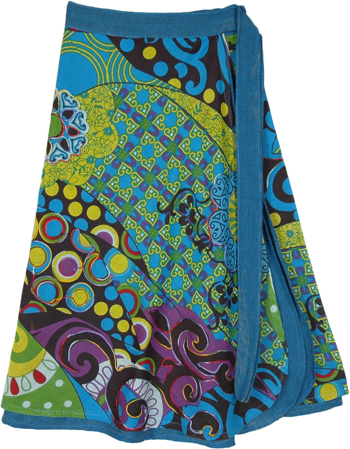 Floral Blue Lagoon Double Layer Wrap Skirt