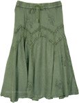 Lush Green Medieval Midi Skirt with Delicate Embroidery