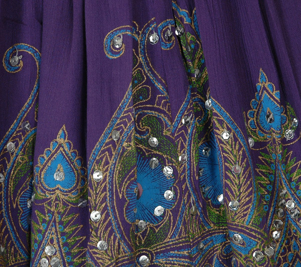 Purple Sequin Embellished Knee Length Skirt