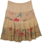 Light Brown Gypsy Short Skirt with Colorful Floral Tiers [9055]