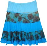 Blue Gypsy Tiered Short Skirt with Floral Prints [9057]