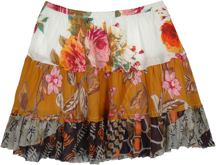 Wild Flowers Tiered Short Skirt with Elastic Waist