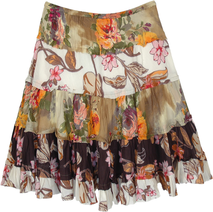 Sandstone Floral Cotton Multicolor Midi Skirt