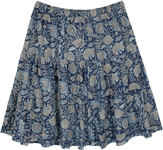 Floral Blue Night Three Tier Cotton Skirt