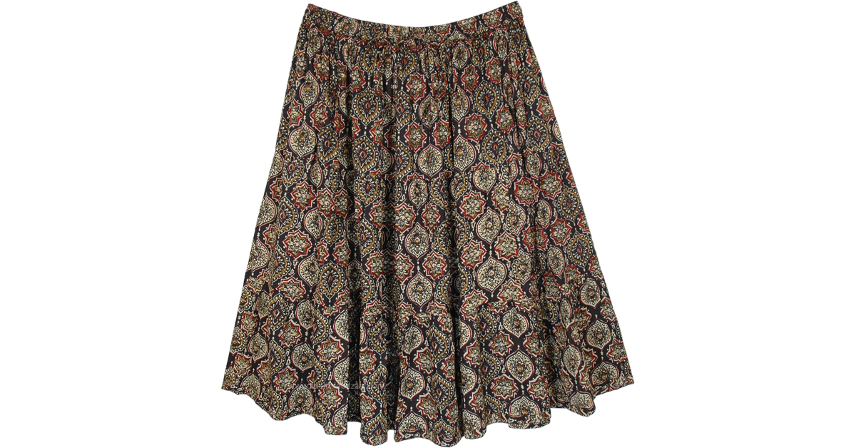 Ethnic indie Vibes Printed Cotton Short Skirt | Short-Skirts | Brown ...