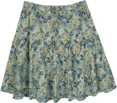 Crinkled Cotton Floral Printed Knee Length Skirt [9109]