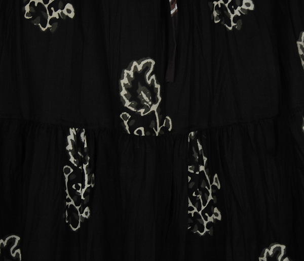 Black Autumn Crinkled Cotton Printed Short Skirt