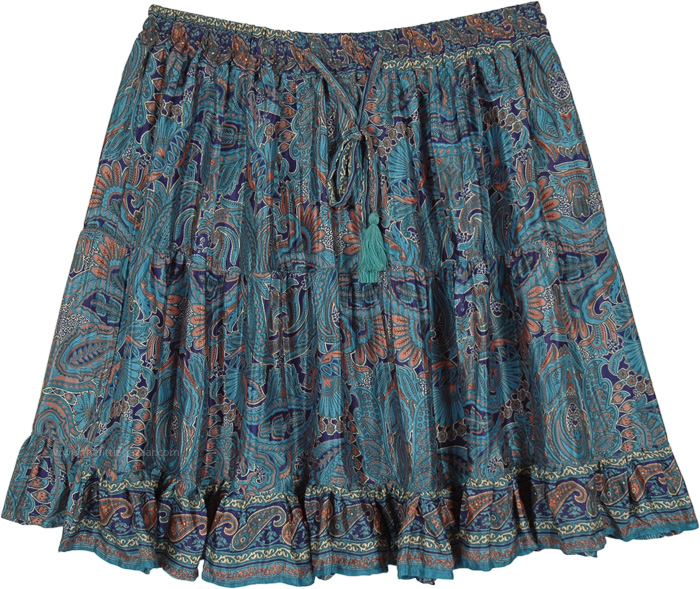 Peacock Blue Tiered Short Fairy Skirt with Frills