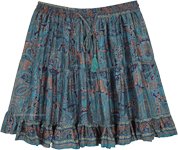 Indian Style Soft Blue Short Skirt with Tessel Drawstring [9155]