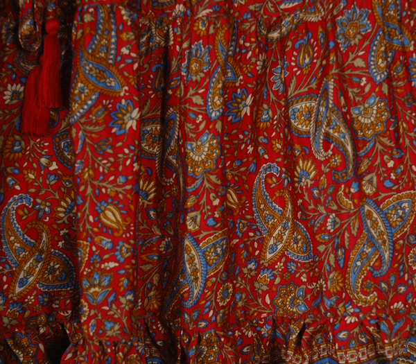 indian Paisley Soft Red Tiered Short Skirt