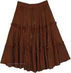 Three Tier Broom Summer Skirt with Elastic Waist and Drawstring [9276]
