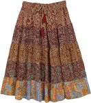 Five Panel Printed Short Skirt with Elastic Waist and Tassels  [9297]