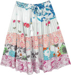 Five Panel Printed Short Skirt with Elastic Waist and Tassels  [9298]