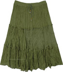 Solid Green Summer Mid Length Cotton Skirt [9358]