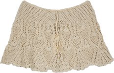 Beige Crochet Short Skirt  [9452]