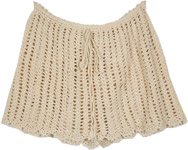 Beige Cotton Crochet Summer Short Skirt  [9454]