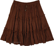 Solid Feminine Tiered Brown Skirt  [9478]
