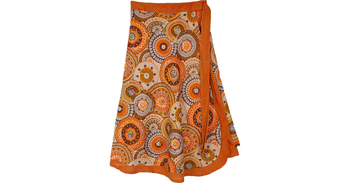 Dream Of Mandala Double Layered Wrap Skirt ShortSkirts Orange