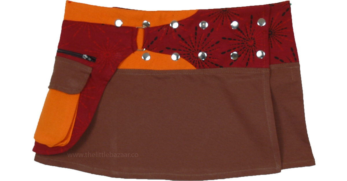 Spicy Nutmeg Button Wrap Mini Skirt ShortSkirts Brown Wrap