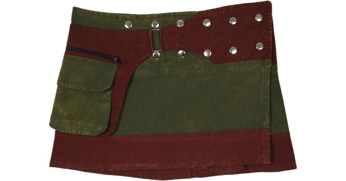 Earthy Camo Button Wrap Mini Skirt | Short-Skirts | Green | Wrap-Around ...