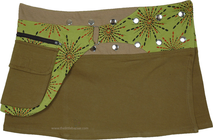 Starburst Green Snap Button Wrap Skirt